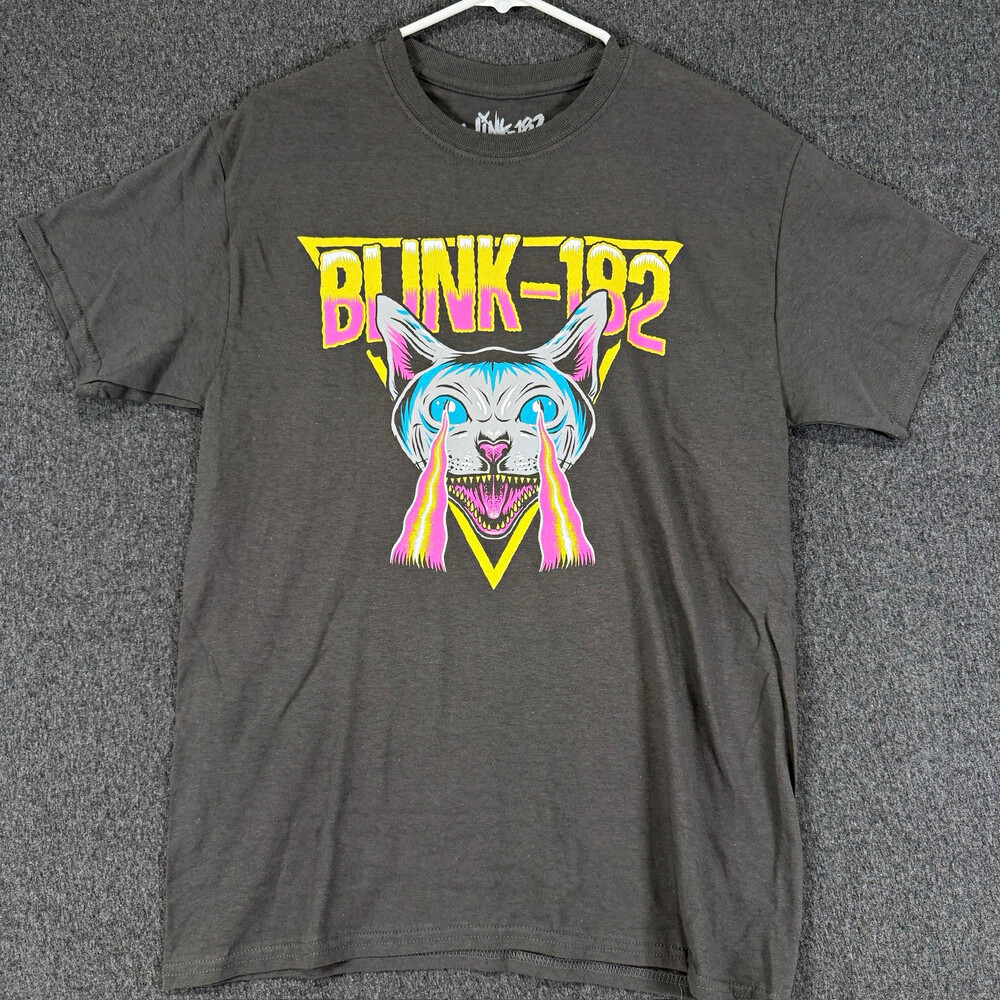 Blink-182 Mens Medium Gray Cat Graphic T Shirt Good’s Two Sleeves Band Tee